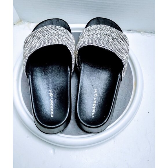 Madden Girl Black Rhinestone Embellished Slide Sandals For Women Size 8 - Picture 4 of 6